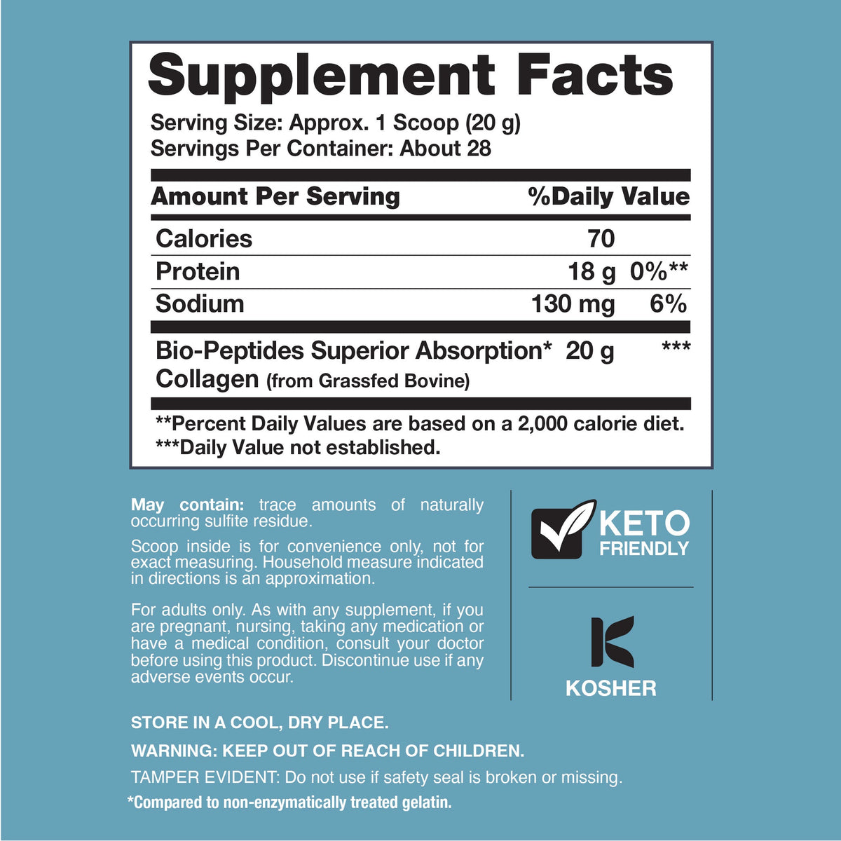 Información suplementaria (Supplement Facts) del pote de 567 g