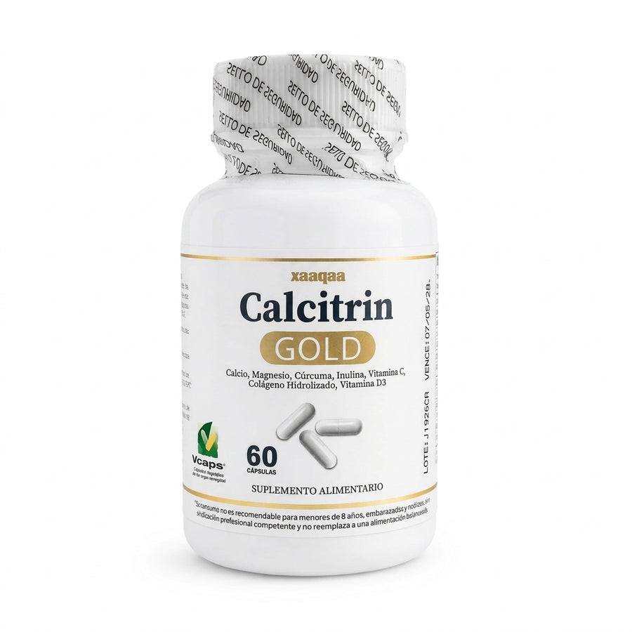 Calcitrin Gold: envase de frente sobre fondo blanco