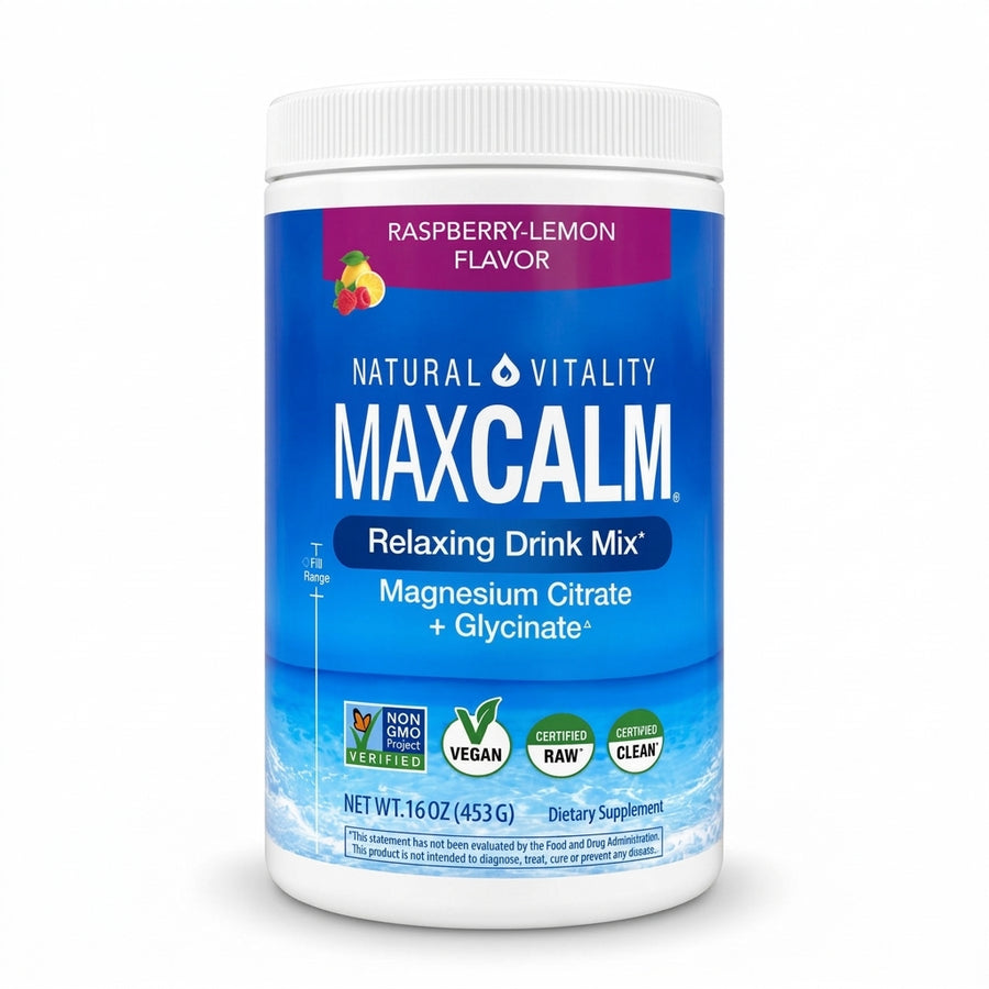 Maxcalm Magnesio Glicinato y Citrato: envase de frente sobre fondo blanco