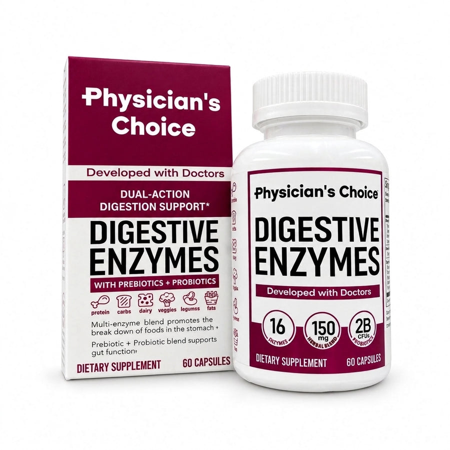 Enzimas Digestivas Physicians: envase de frente sobre fondo blanco