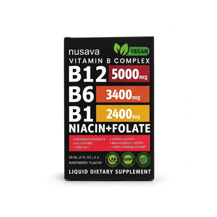 Vitamina B12 Nusava, pack de 2 unidades: envase de frente sobre fondo blanco
